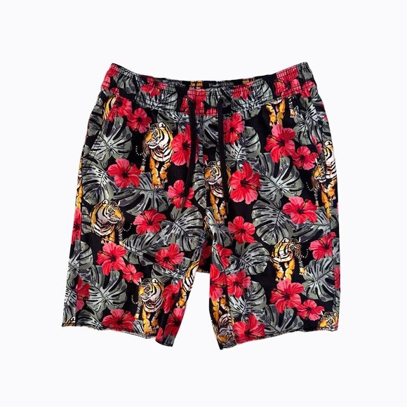 No Boundaries Woven Cotton Shorts Tiger Jungle Fun Print Laid-Back Cool Sz 28-30 - Picture 1 of 7
